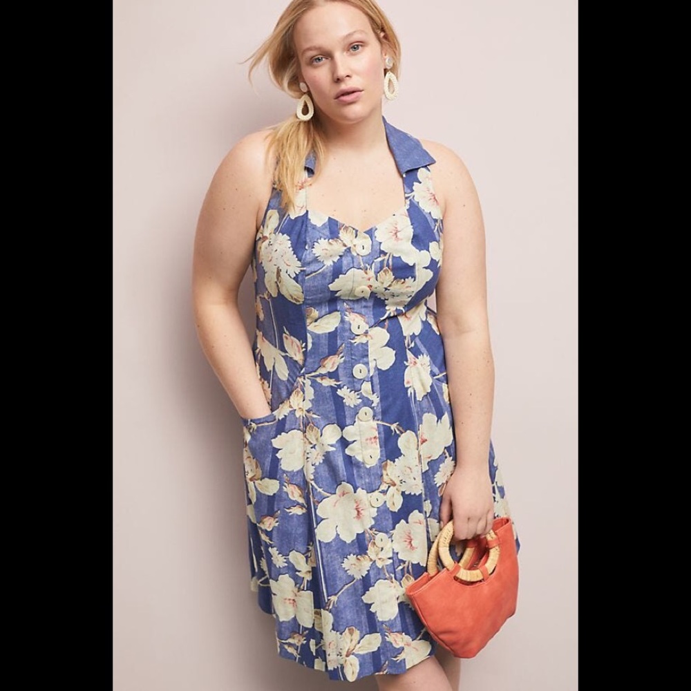 ANTHROPOLOGIE Camellia Collared Blue Dress.
